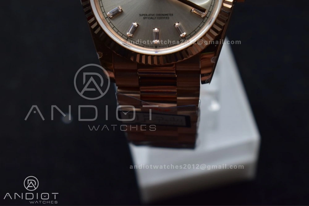 DayDate 36 RG QF Best Edition 904L Steel Silver Dial with Stick Diamond on President Bracelet vr3255 V5 (Gain Weight) Classic 674