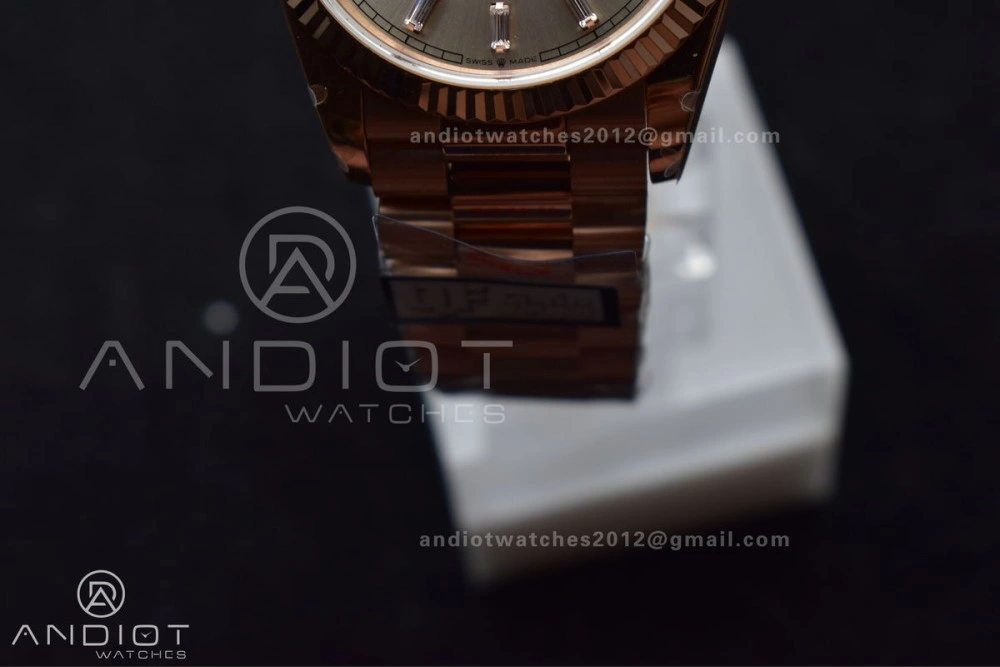 DayDate 36 RG QF Best Edition 904L Steel Silver Dial with Stick Diamond on President Bracelet vr3255 V5 (Gain Weight) Classic 674