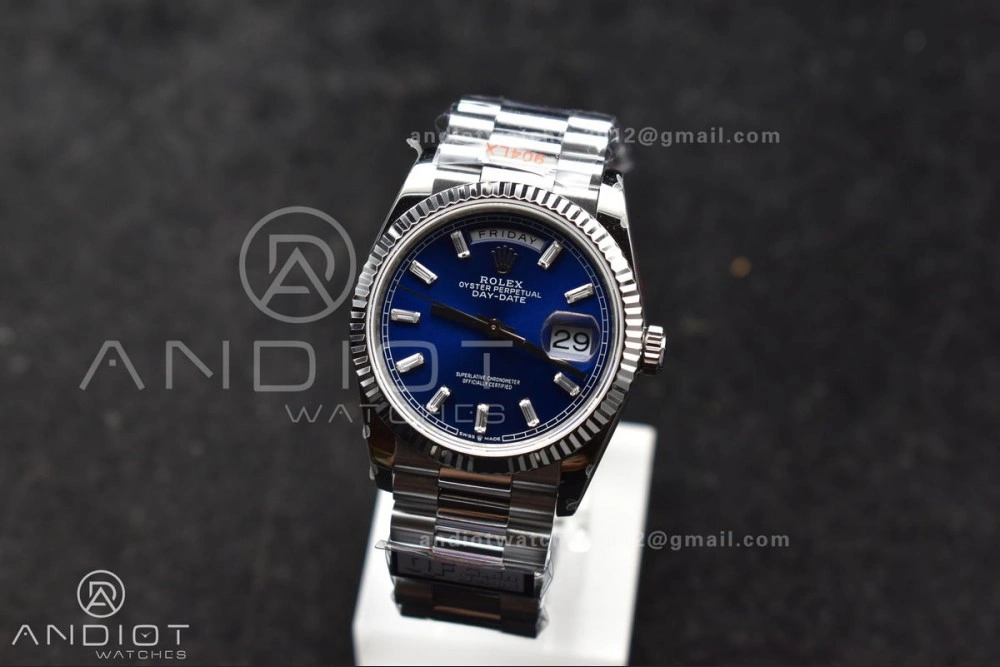 DayDate 36 SS QF Best Edition 904L Steel Blue Crystal Dial on President Bracelet vr3255 V5 (Gain Weight) Affordable 676