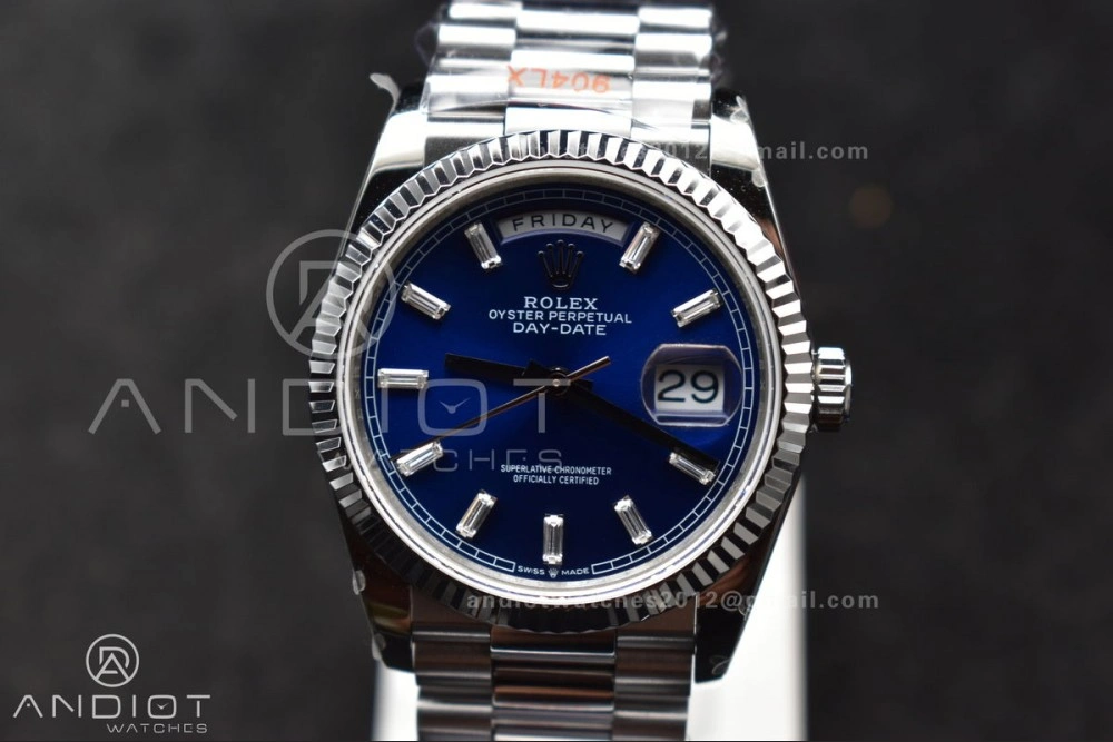 DayDate 36 SS QF Best Edition 904L Steel Blue Crystal Dial on President Bracelet vr3255 V5 (Gain Weight) Affordable 676