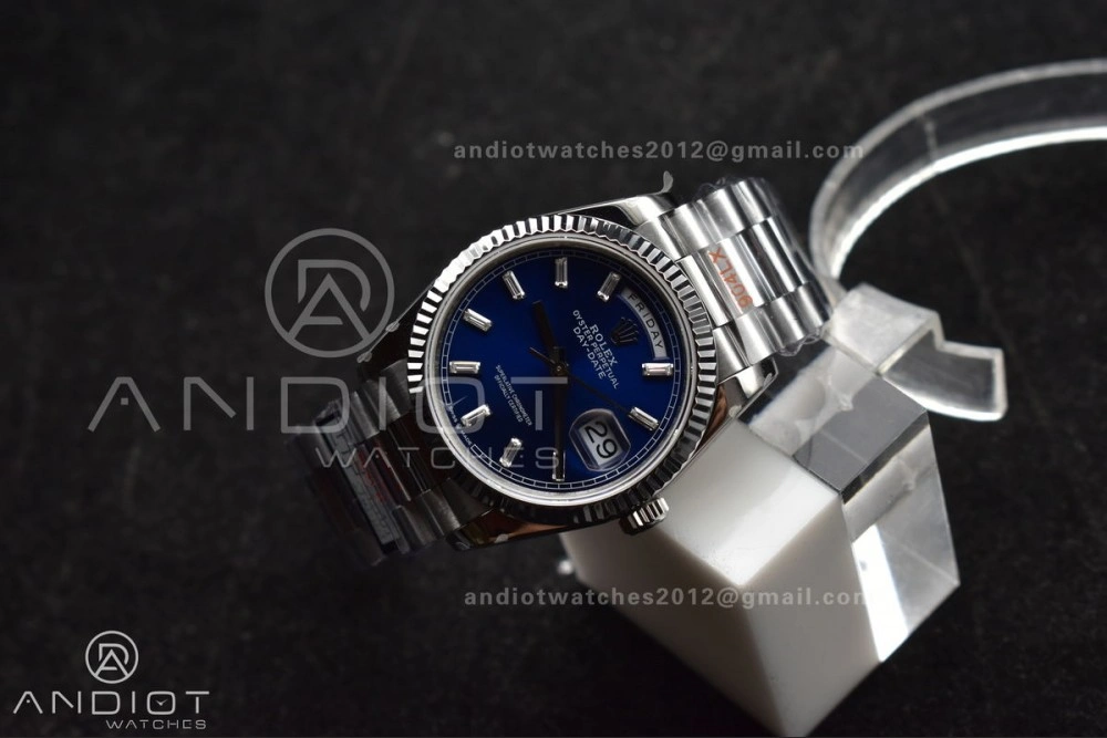 DayDate 36 SS QF Best Edition 904L Steel Blue Crystal Dial on President Bracelet vr3255 V5 (Gain Weight) Affordable 676