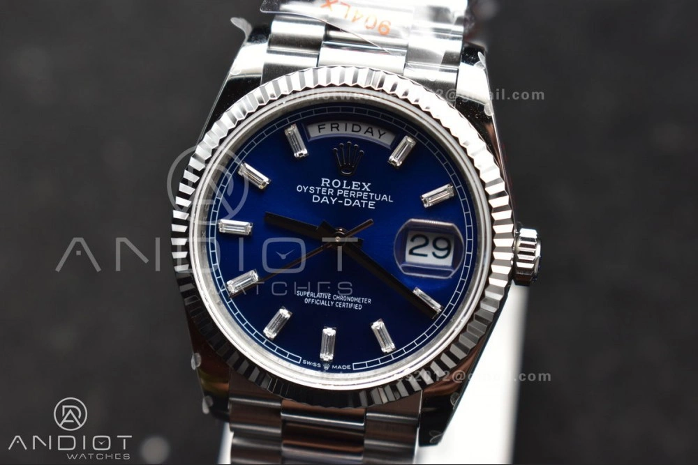 DayDate 36 SS QF Best Edition 904L Steel Blue Crystal Dial on President Bracelet vr3255 V5 (Gain Weight) Affordable 676