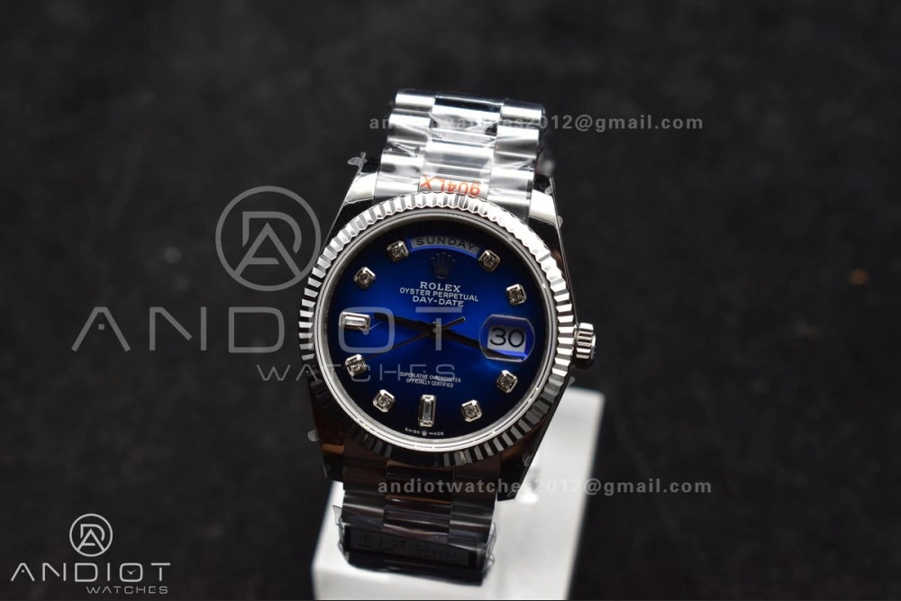 DayDate 36 SS QF Best Edition 904L Steel Blue Diamond Dial on President Bracelet vr3255 V5 (Gain Weight) FlexibleFit 677