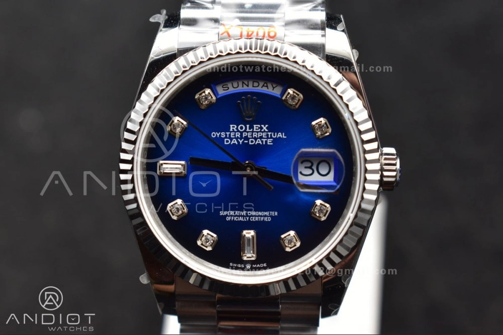 DayDate 36 SS QF Best Edition 904L Steel Blue Diamond Dial on President Bracelet vr3255 V5 (Gain Weight) FlexibleFit 677