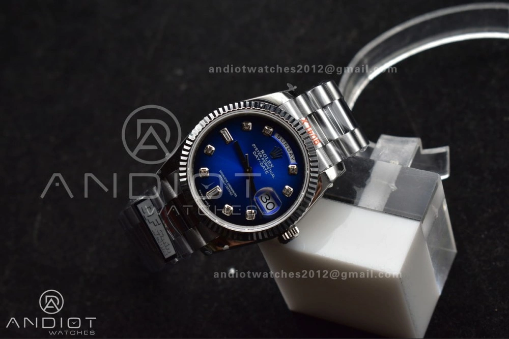 DayDate 36 SS QF Best Edition 904L Steel Blue Diamond Dial on President Bracelet vr3255 V5 (Gain Weight) FlexibleFit 677