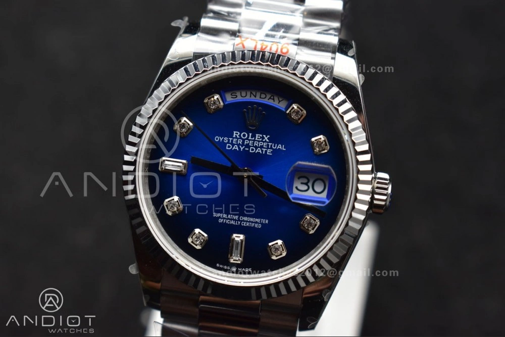 DayDate 36 SS QF Best Edition 904L Steel Blue Diamond Dial on President Bracelet vr3255 V5 (Gain Weight) FlexibleFit 677