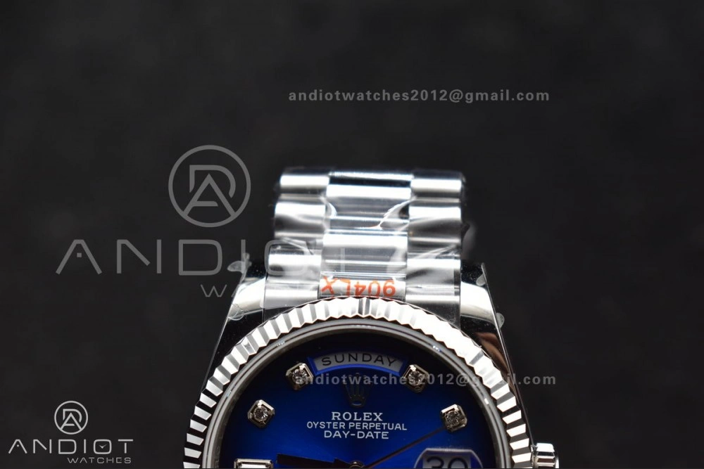 DayDate 36 SS QF Best Edition 904L Steel Blue Diamond Dial on President Bracelet vr3255 V5 (Gain Weight) FlexibleFit 677