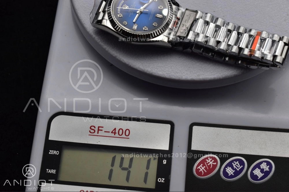 DayDate 36 SS QF Best Edition 904L Steel Blue Diamond Dial on President Bracelet vr3255 V5 (Gain Weight) FlexibleFit 677