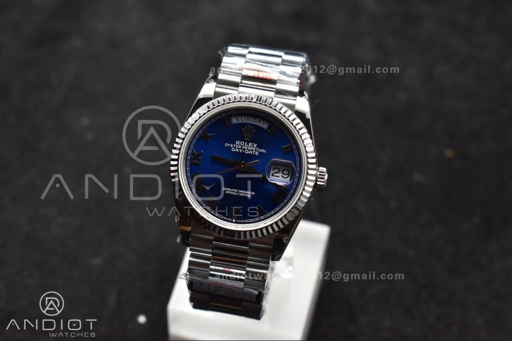 BestValue DayDate 36 SS QF Best Edition 904L Steel Blue Roman Dial on President Bracelet vr3255 V5 (Gain Weight) 679
