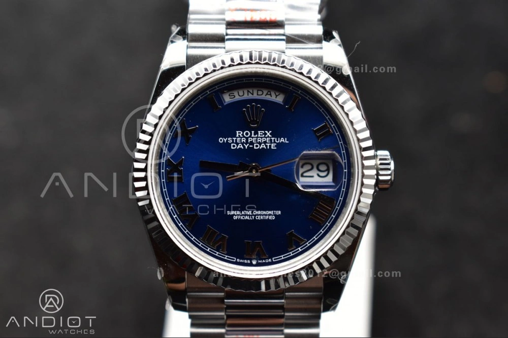 BestValue DayDate 36 SS QF Best Edition 904L Steel Blue Roman Dial on President Bracelet vr3255 V5 (Gain Weight) 679