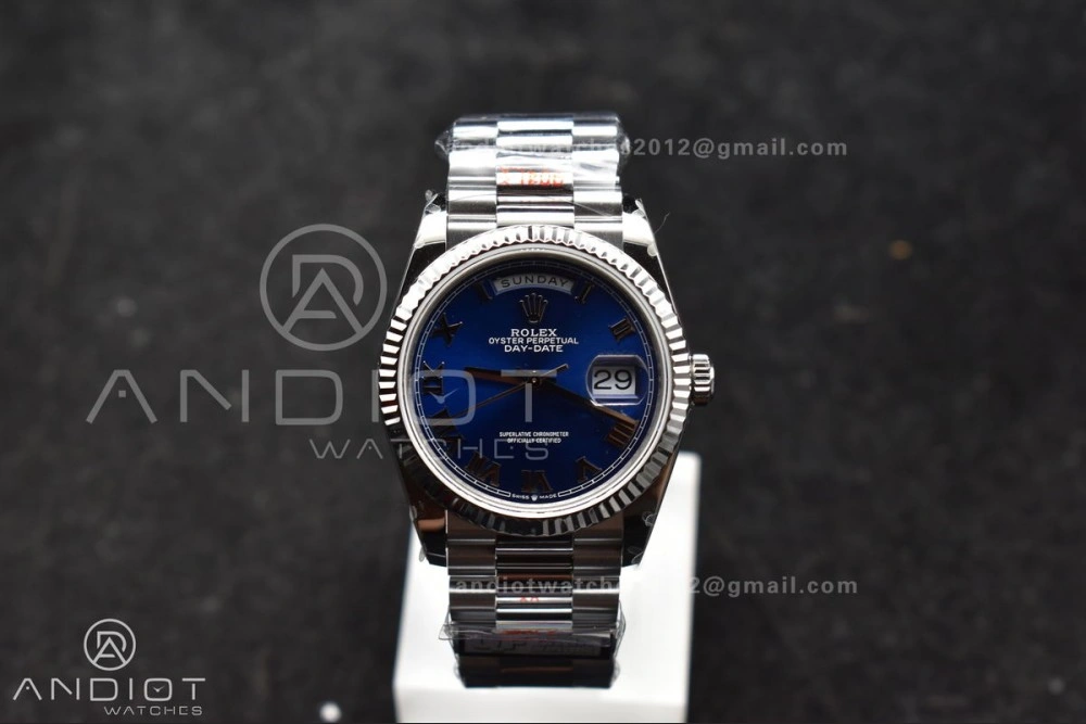BestValue DayDate 36 SS QF Best Edition 904L Steel Blue Roman Dial on President Bracelet vr3255 V5 (Gain Weight) 679