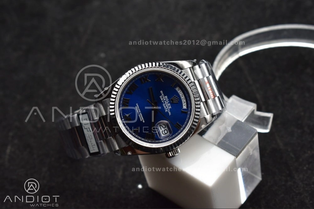 BestValue DayDate 36 SS QF Best Edition 904L Steel Blue Roman Dial on President Bracelet vr3255 V5 (Gain Weight) 679