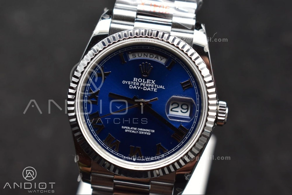 BestValue DayDate 36 SS QF Best Edition 904L Steel Blue Roman Dial on President Bracelet vr3255 V5 (Gain Weight) 679