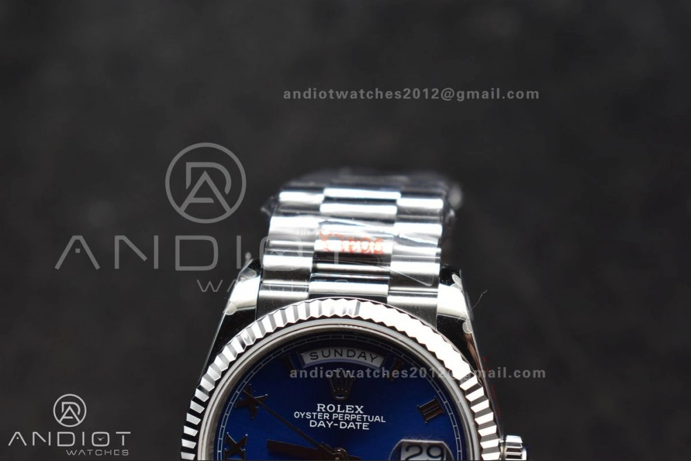 BestValue DayDate 36 SS QF Best Edition 904L Steel Blue Roman Dial on President Bracelet vr3255 V5 (Gain Weight) 679