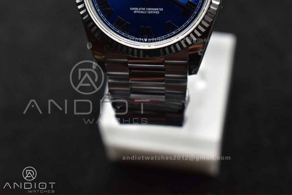 BestValue DayDate 36 SS QF Best Edition 904L Steel Blue Roman Dial on President Bracelet vr3255 V5 (Gain Weight) 679