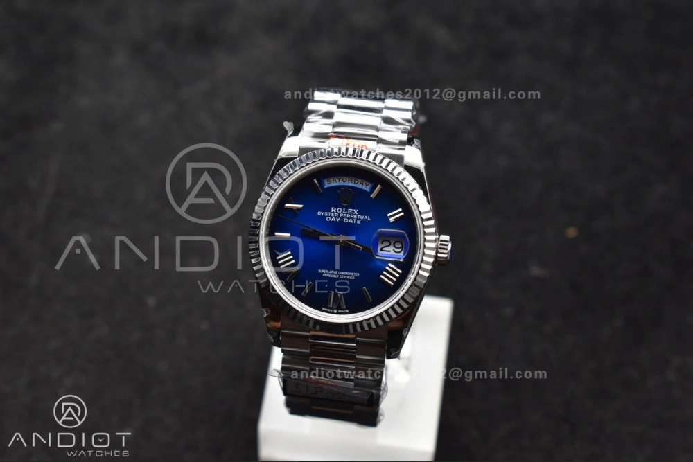 Chic DayDate 36 SS QF Best Edition 904L Steel Faded Blue Roman Dial on President Bracelet vr3255 V5 (Gain Weight) 680