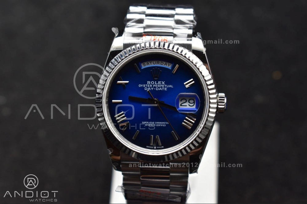 Chic DayDate 36 SS QF Best Edition 904L Steel Faded Blue Roman Dial on President Bracelet vr3255 V5 (Gain Weight) 680