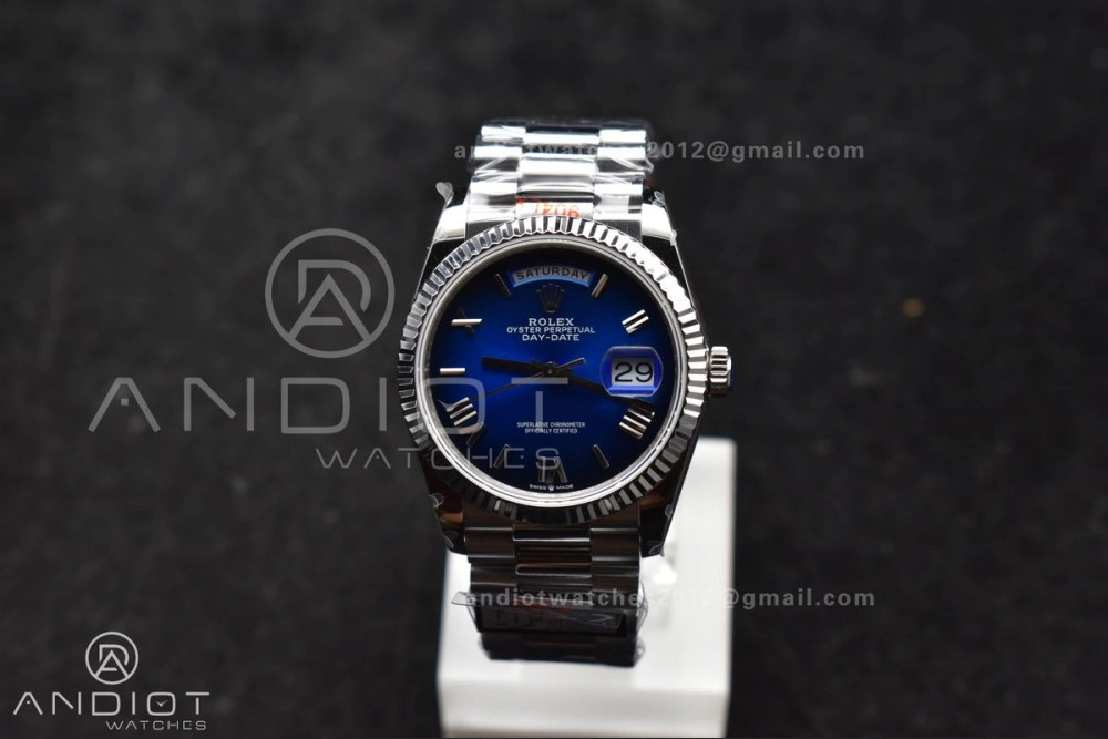 Chic DayDate 36 SS QF Best Edition 904L Steel Faded Blue Roman Dial on President Bracelet vr3255 V5 (Gain Weight) 680