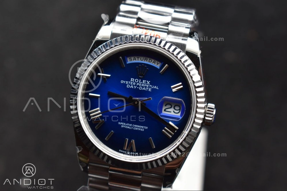 Chic DayDate 36 SS QF Best Edition 904L Steel Faded Blue Roman Dial on President Bracelet vr3255 V5 (Gain Weight) 680