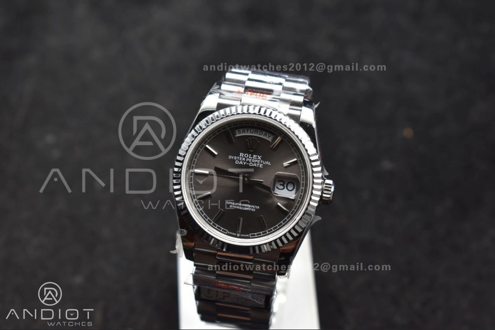 DayDate 36 SS QF Best Edition 904L Steel Grey Dial on President Bracelet vr3255 V5 (Gain Weight) DailyWear 683