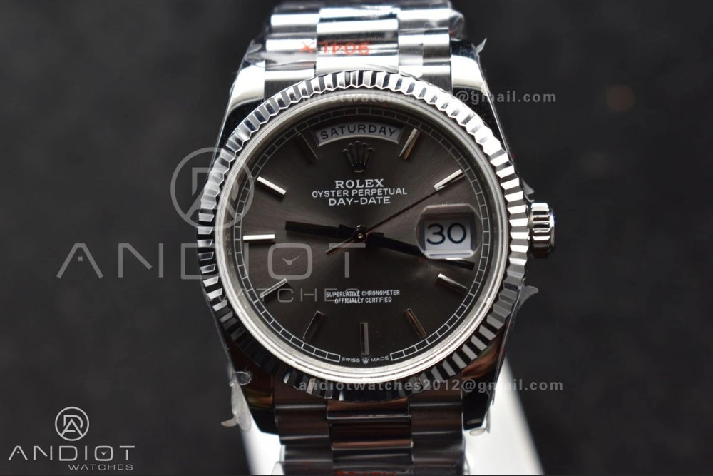 DayDate 36 SS QF Best Edition 904L Steel Grey Dial on President Bracelet vr3255 V5 (Gain Weight) DailyWear 683