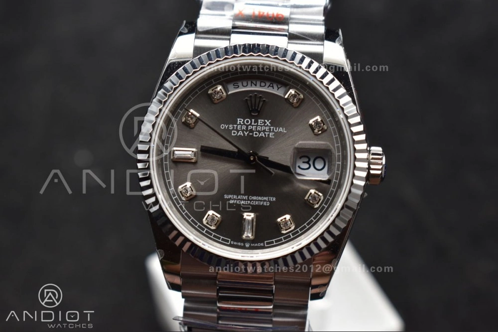 DayDate 36 SS QF Best Edition 904L Steel Grey Diamond Dial on President Bracelet vr3255 V5 (Gain Weight) Comfortable 750