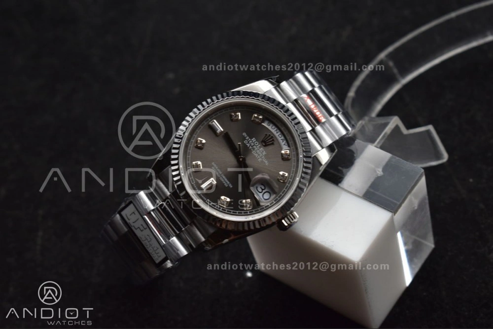 DayDate 36 SS QF Best Edition 904L Steel Grey Diamond Dial on President Bracelet vr3255 V5 (Gain Weight) Comfortable 750