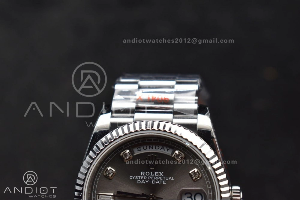 DayDate 36 SS QF Best Edition 904L Steel Grey Diamond Dial on President Bracelet vr3255 V5 (Gain Weight) Comfortable 750