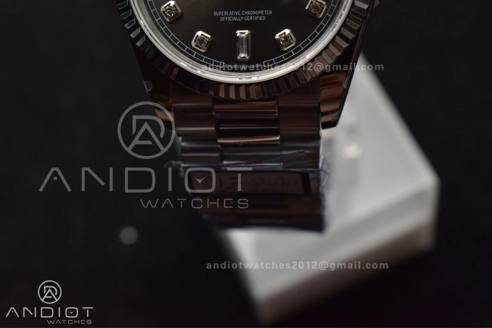 DayDate 36 SS QF Best Edition 904L Steel Grey Diamond Dial on President Bracelet vr3255 V5 (Gain Weight) Comfortable 750