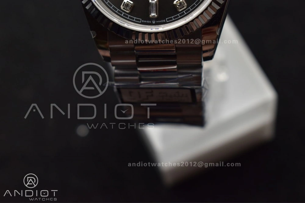 DayDate 36 SS QF Best Edition 904L Steel Grey Diamond Dial on President Bracelet vr3255 V5 (Gain Weight) Comfortable 750