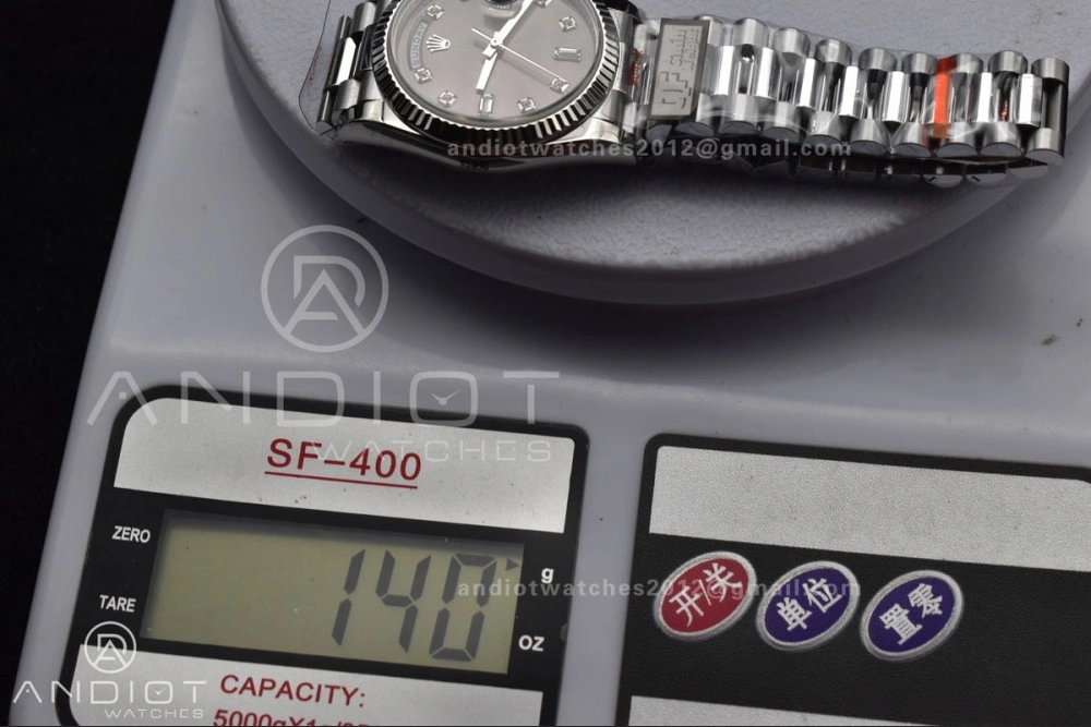 DayDate 36 SS QF Best Edition 904L Steel Grey Diamond Dial on President Bracelet vr3255 V5 (Gain Weight) Comfortable 750