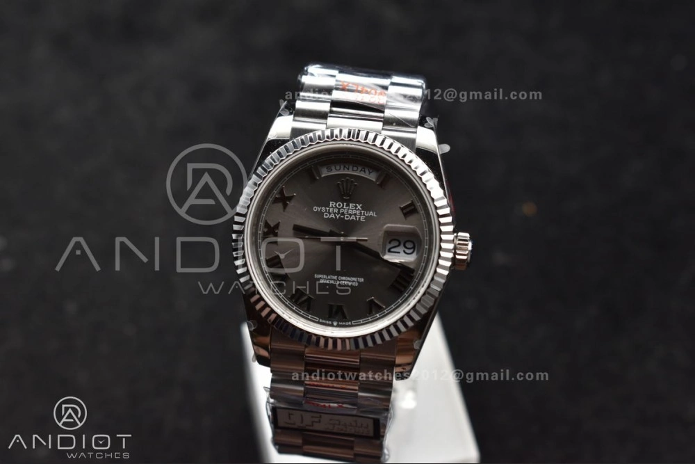 Efficient DayDate 36 SS QF Best Edition 904L Steel Grey Roman Dial on President Bracelet vr3255 V5 (Gain Weight) 684