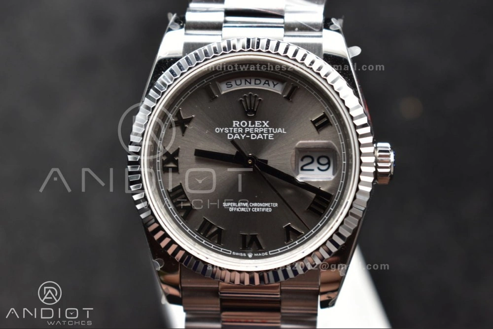 Efficient DayDate 36 SS QF Best Edition 904L Steel Grey Roman Dial on President Bracelet vr3255 V5 (Gain Weight) 684