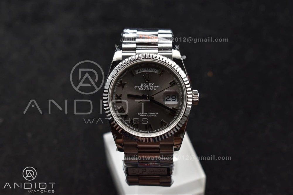 Efficient DayDate 36 SS QF Best Edition 904L Steel Grey Roman Dial on President Bracelet vr3255 V5 (Gain Weight) 684