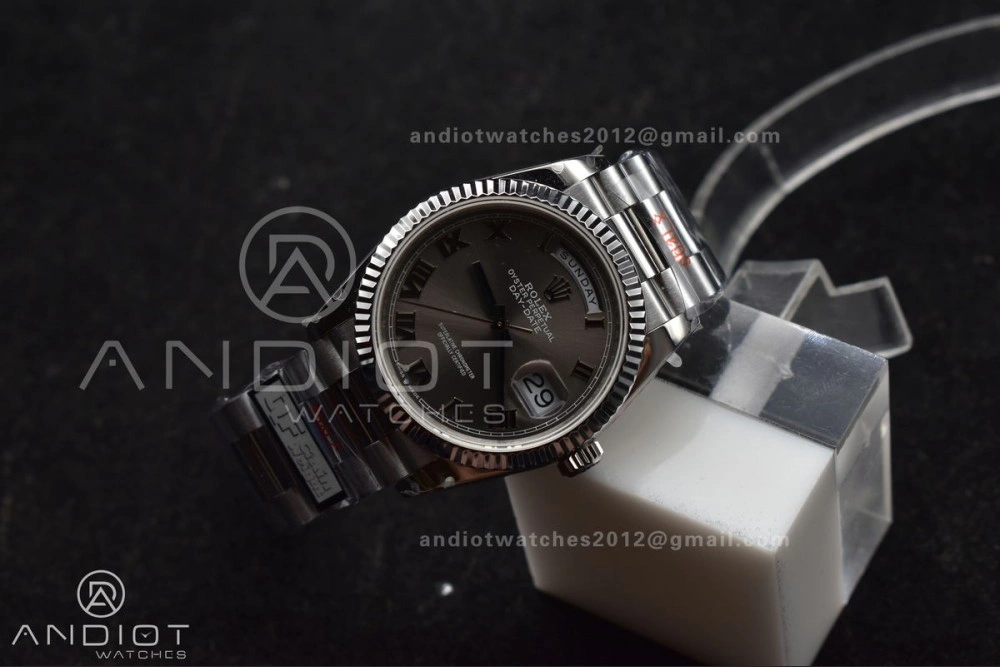 Efficient DayDate 36 SS QF Best Edition 904L Steel Grey Roman Dial on President Bracelet vr3255 V5 (Gain Weight) 684