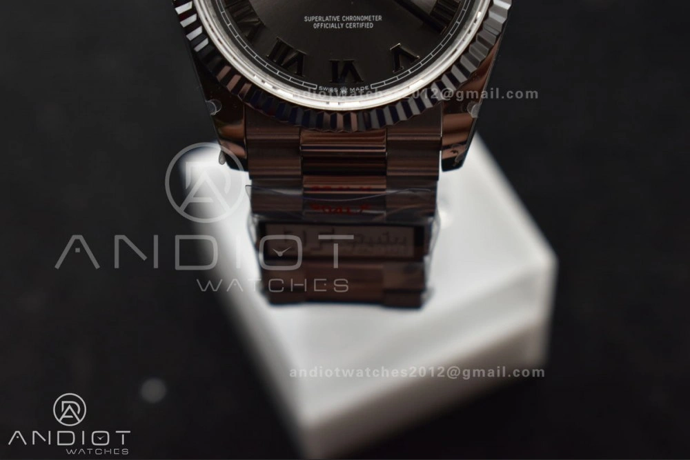 Efficient DayDate 36 SS QF Best Edition 904L Steel Grey Roman Dial on President Bracelet vr3255 V5 (Gain Weight) 684