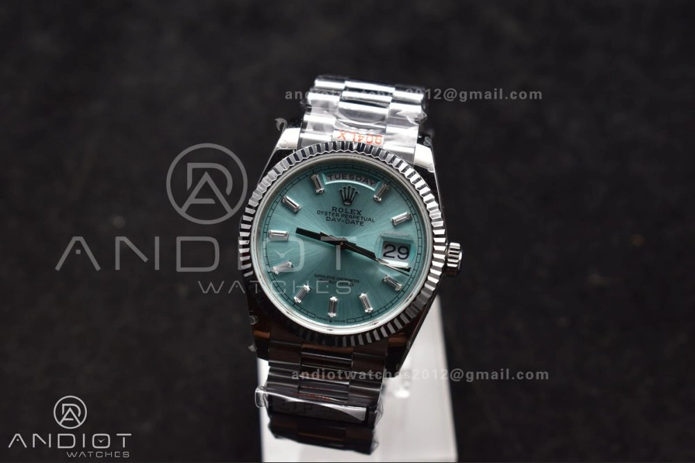 DayDate 36 SS QF Best Edition 904L Steel Light Blue Dial with Stick Diamond on President Bracelet vr3255 V5 (Gain Weight) NewStyle 682