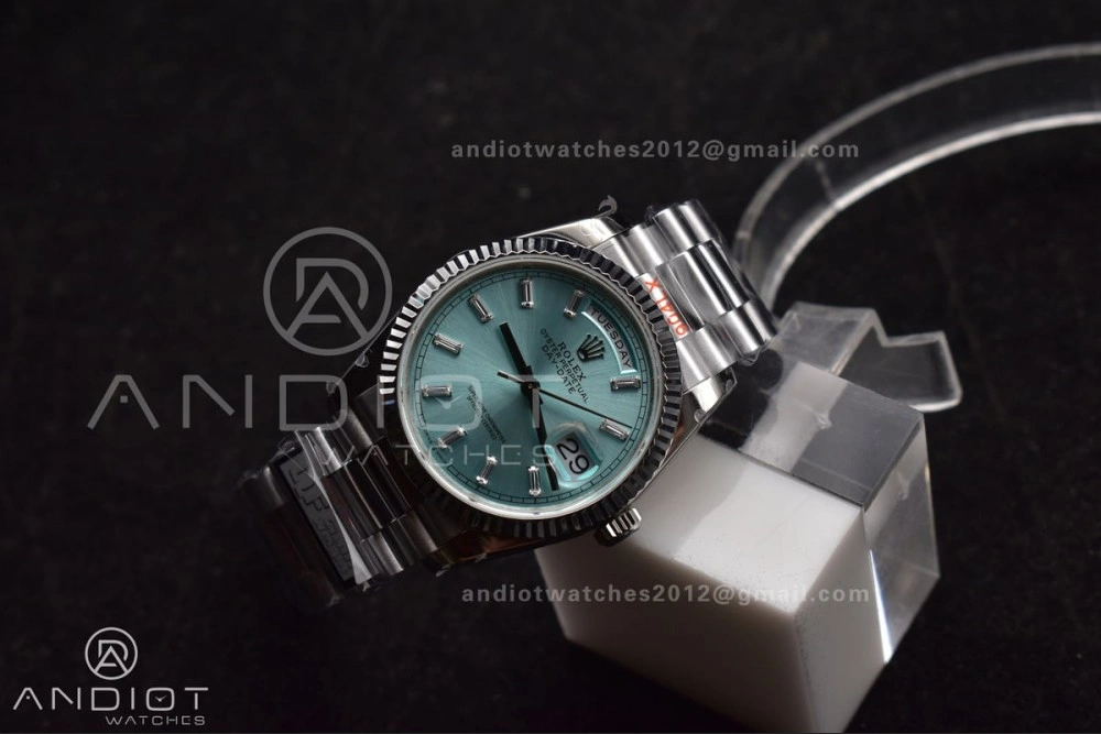 DayDate 36 SS QF Best Edition 904L Steel Light Blue Dial with Stick Diamond on President Bracelet vr3255 V5 (Gain Weight) NewStyle 682