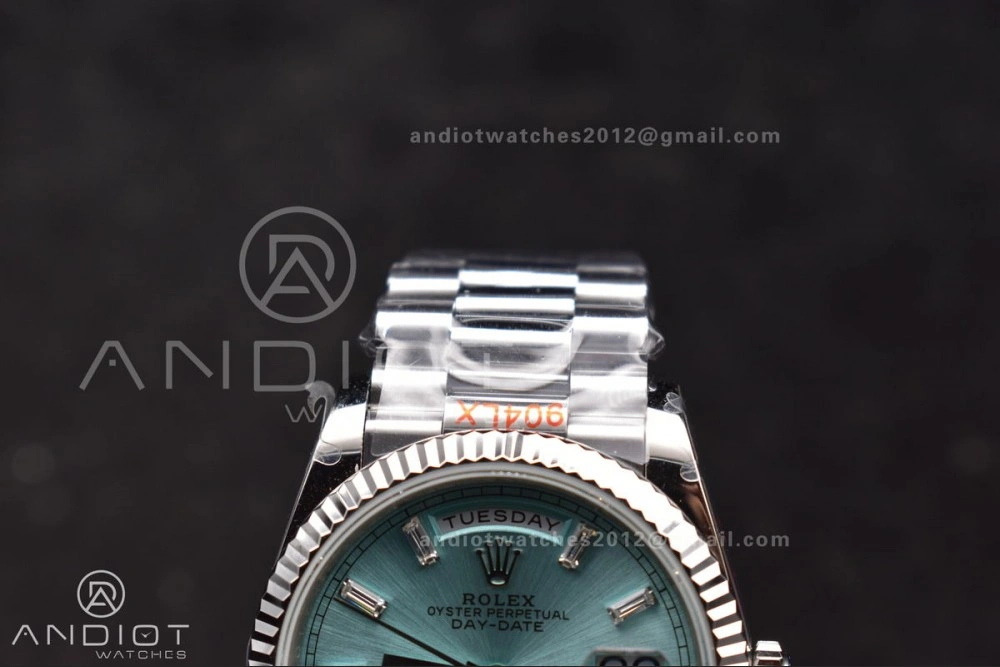 DayDate 36 SS QF Best Edition 904L Steel Light Blue Dial with Stick Diamond on President Bracelet vr3255 V5 (Gain Weight) NewStyle 682