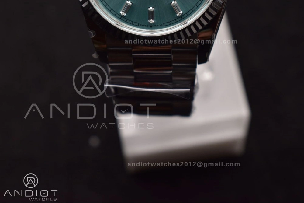 DayDate 36 SS QF Best Edition 904L Steel Light Blue Dial with Stick Diamond on President Bracelet vr3255 V5 (Gain Weight) NewStyle 682