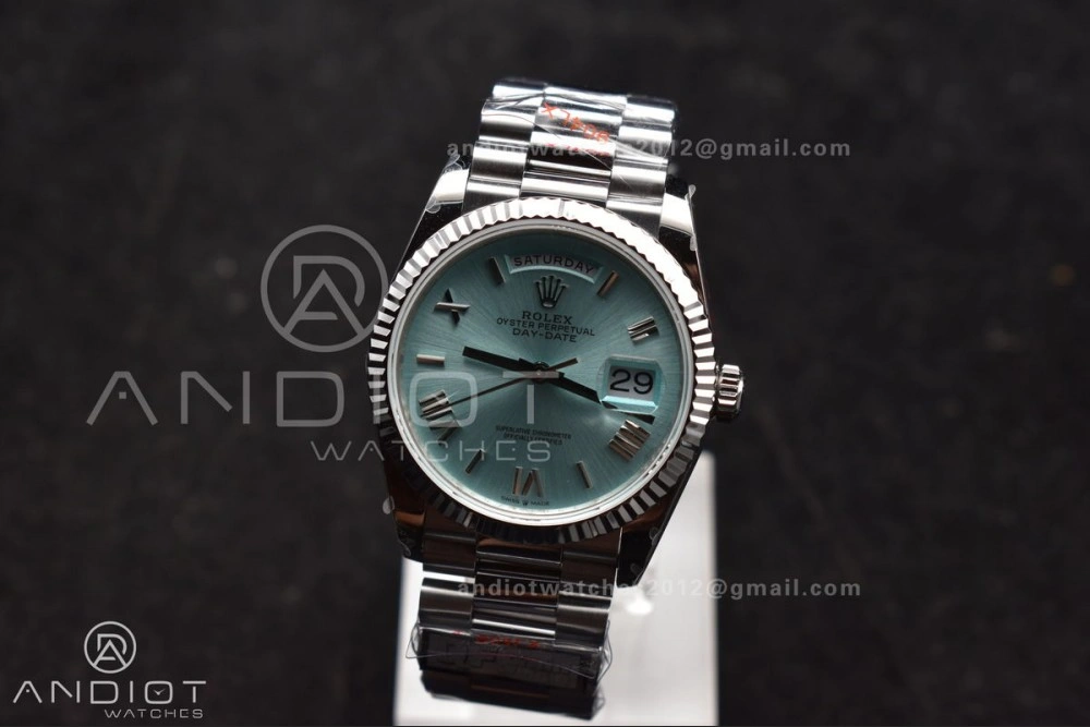 DayDate 36 SS QF Best Edition 904L Steel Light Blue Roman Dial on President Bracelet vr3255 V5 (Gain Weight) HighQuality 685