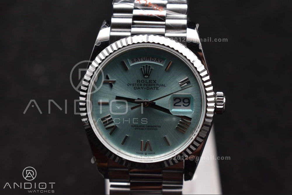 DayDate 36 SS QF Best Edition 904L Steel Light Blue Roman Dial on President Bracelet vr3255 V5 (Gain Weight) HighQuality 685