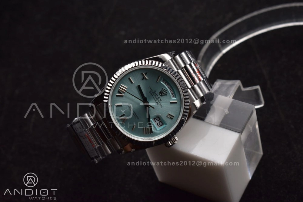 DayDate 36 SS QF Best Edition 904L Steel Light Blue Roman Dial on President Bracelet vr3255 V5 (Gain Weight) HighQuality 685