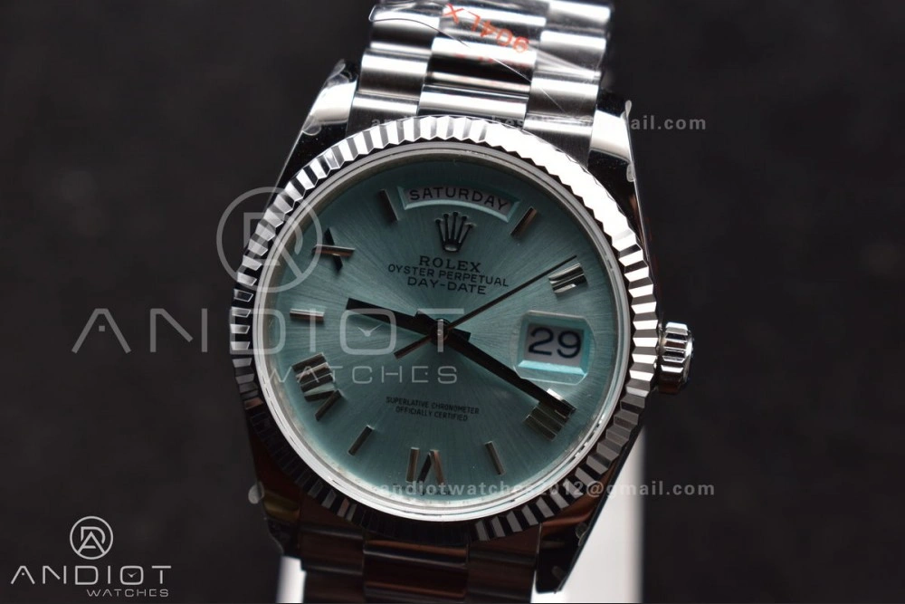 DayDate 36 SS QF Best Edition 904L Steel Light Blue Roman Dial on President Bracelet vr3255 V5 (Gain Weight) HighQuality 685