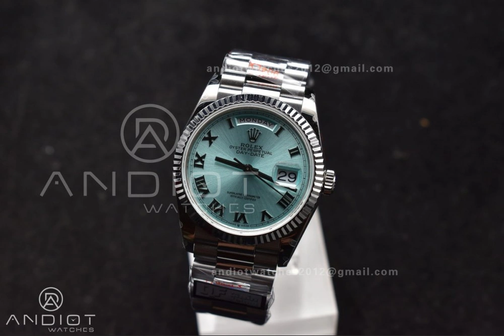 EyeCatching DayDate 36 SS QF Best Edition 904L Steel Light Blue Roman Dial on President Bracelet vr3255 V5 (Gain Weight) 689