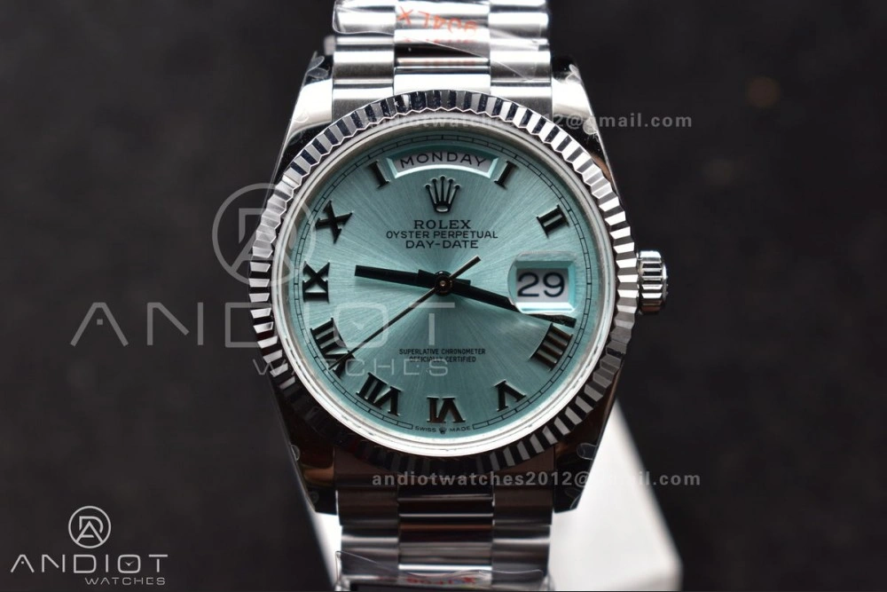 EyeCatching DayDate 36 SS QF Best Edition 904L Steel Light Blue Roman Dial on President Bracelet vr3255 V5 (Gain Weight) 689