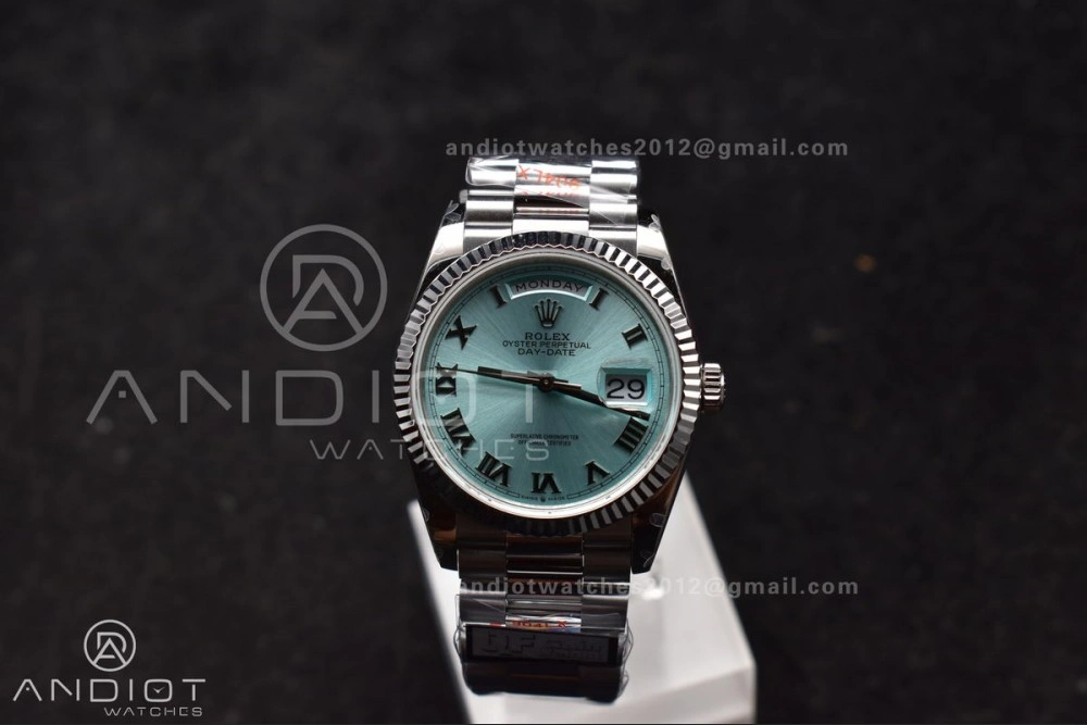 EyeCatching DayDate 36 SS QF Best Edition 904L Steel Light Blue Roman Dial on President Bracelet vr3255 V5 (Gain Weight) 689