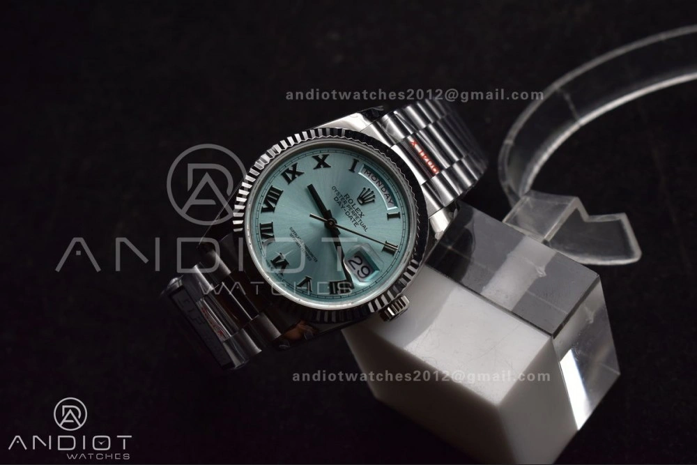 EyeCatching DayDate 36 SS QF Best Edition 904L Steel Light Blue Roman Dial on President Bracelet vr3255 V5 (Gain Weight) 689