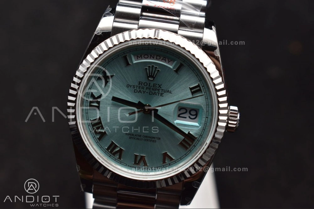 EyeCatching DayDate 36 SS QF Best Edition 904L Steel Light Blue Roman Dial on President Bracelet vr3255 V5 (Gain Weight) 689