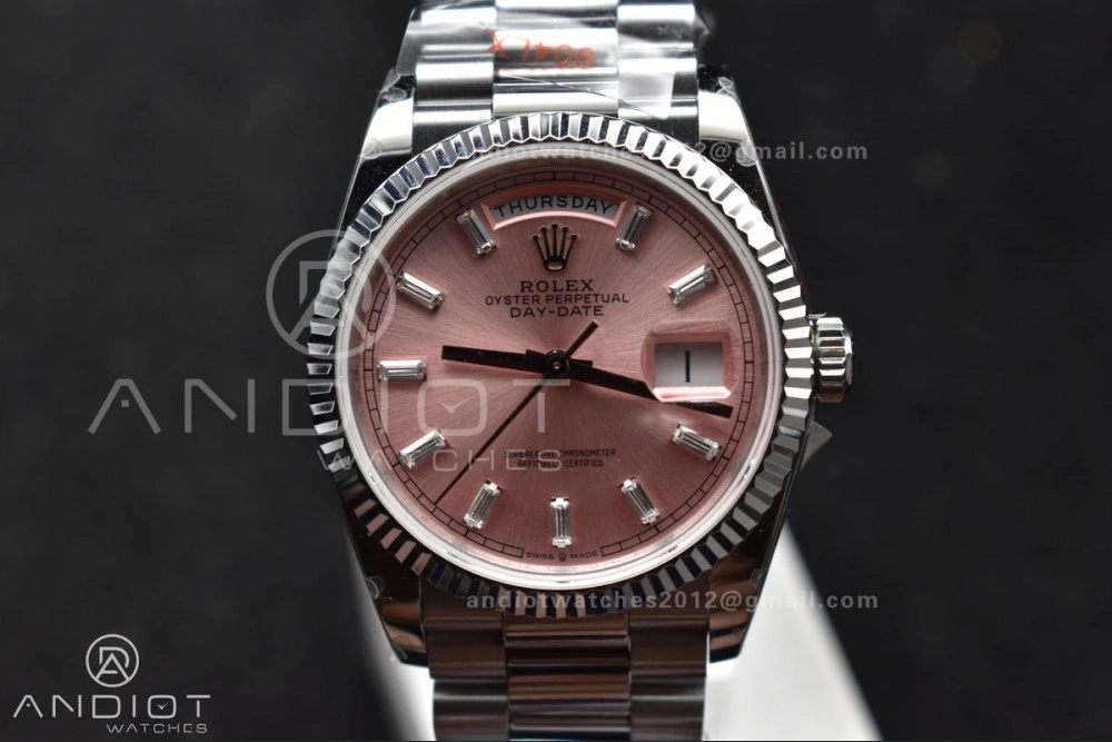 DayDate 36 SS QF Best Edition 904L Steel Pink Diamond Dial on President Bracelet vr3255 V5 (Gain Weight) OnTrend 687